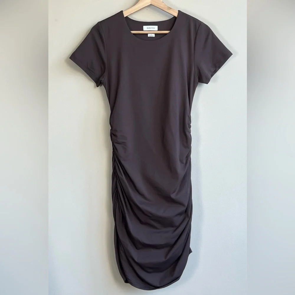 Babaton Contour Ruched Mini Brown Dress Size L - Picture 3 of 11